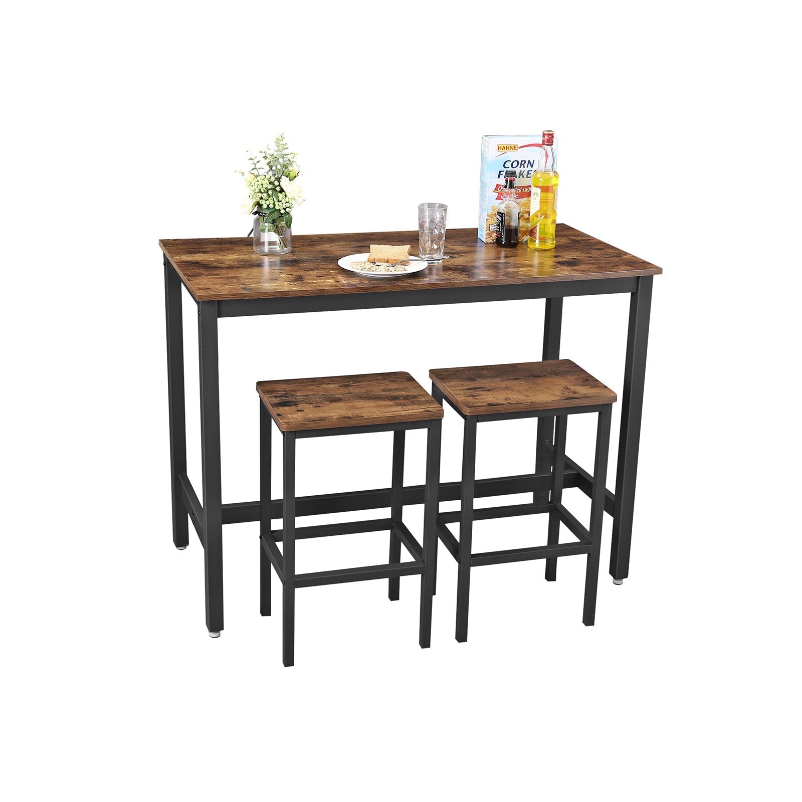 Bartafel - Set met 2 barkrukken - Hoge tafel - 120 x 60 x 90 cm - Vintage bruin/zwart