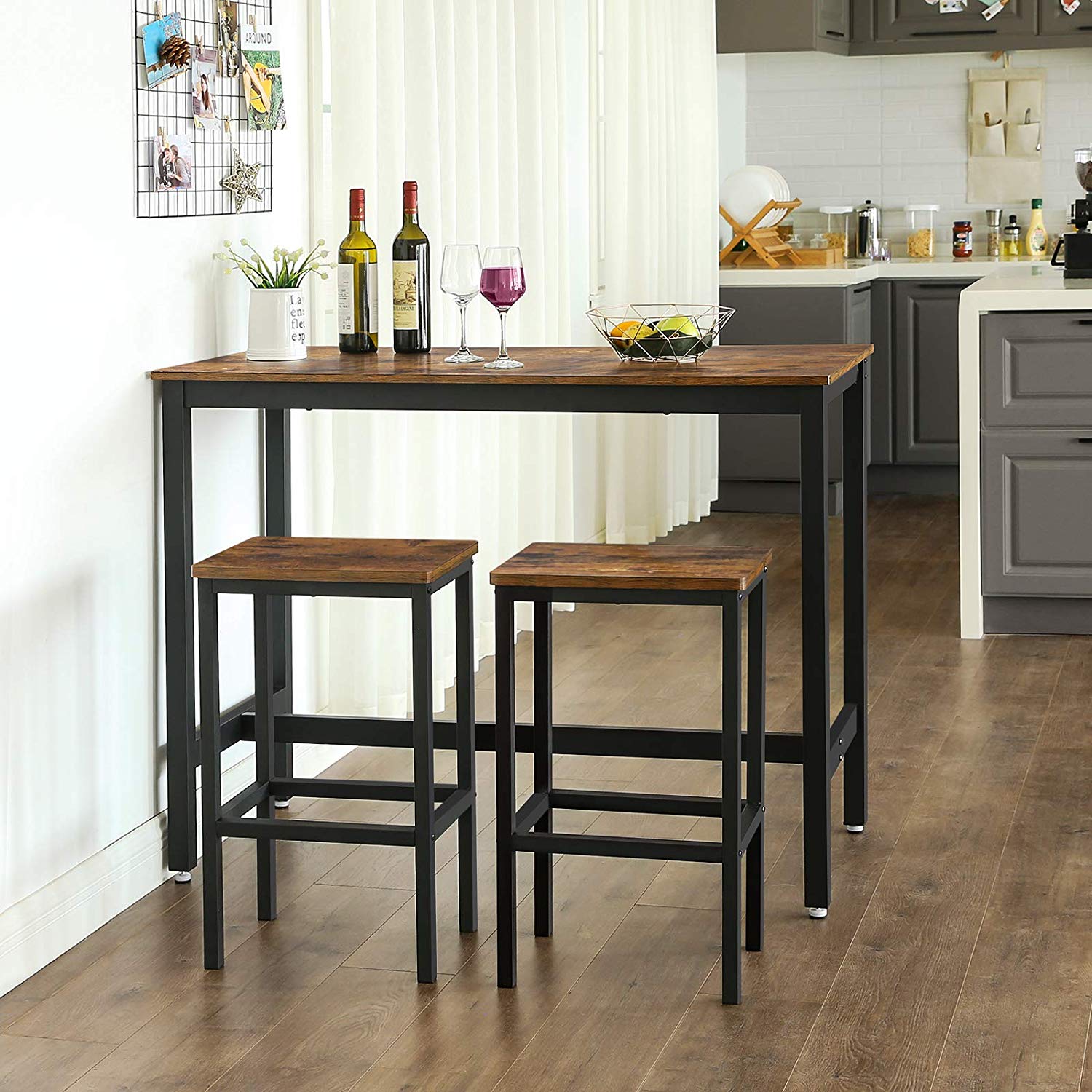 Bartafel - Set met 2 barkrukken - Hoge tafel - 120 x 60 x 90 cm - Vintage bruin/zwart