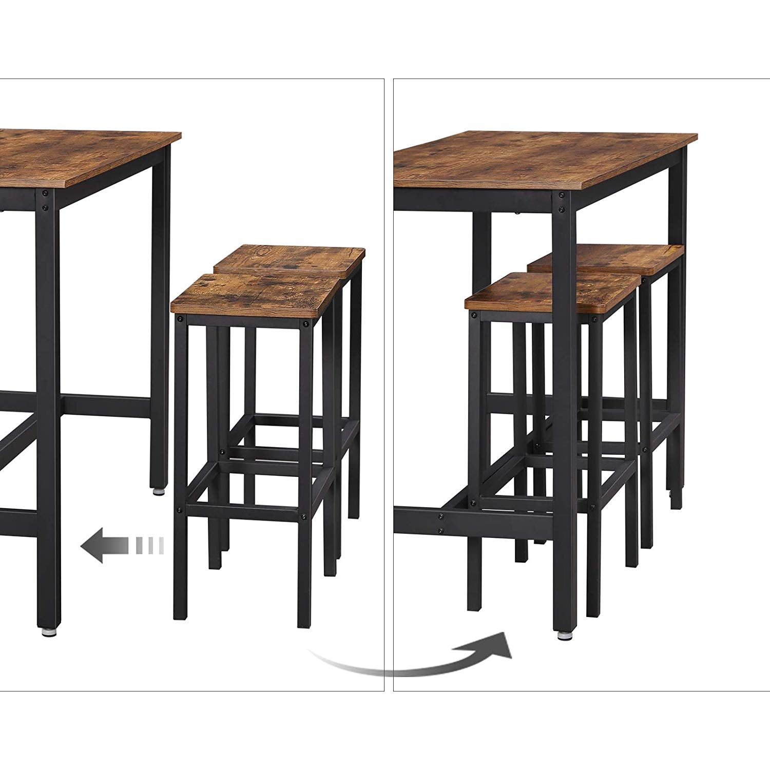 Bartafel - Set met 2 barkrukken - Hoge tafel - 120 x 60 x 90 cm - Vintage bruin/zwart