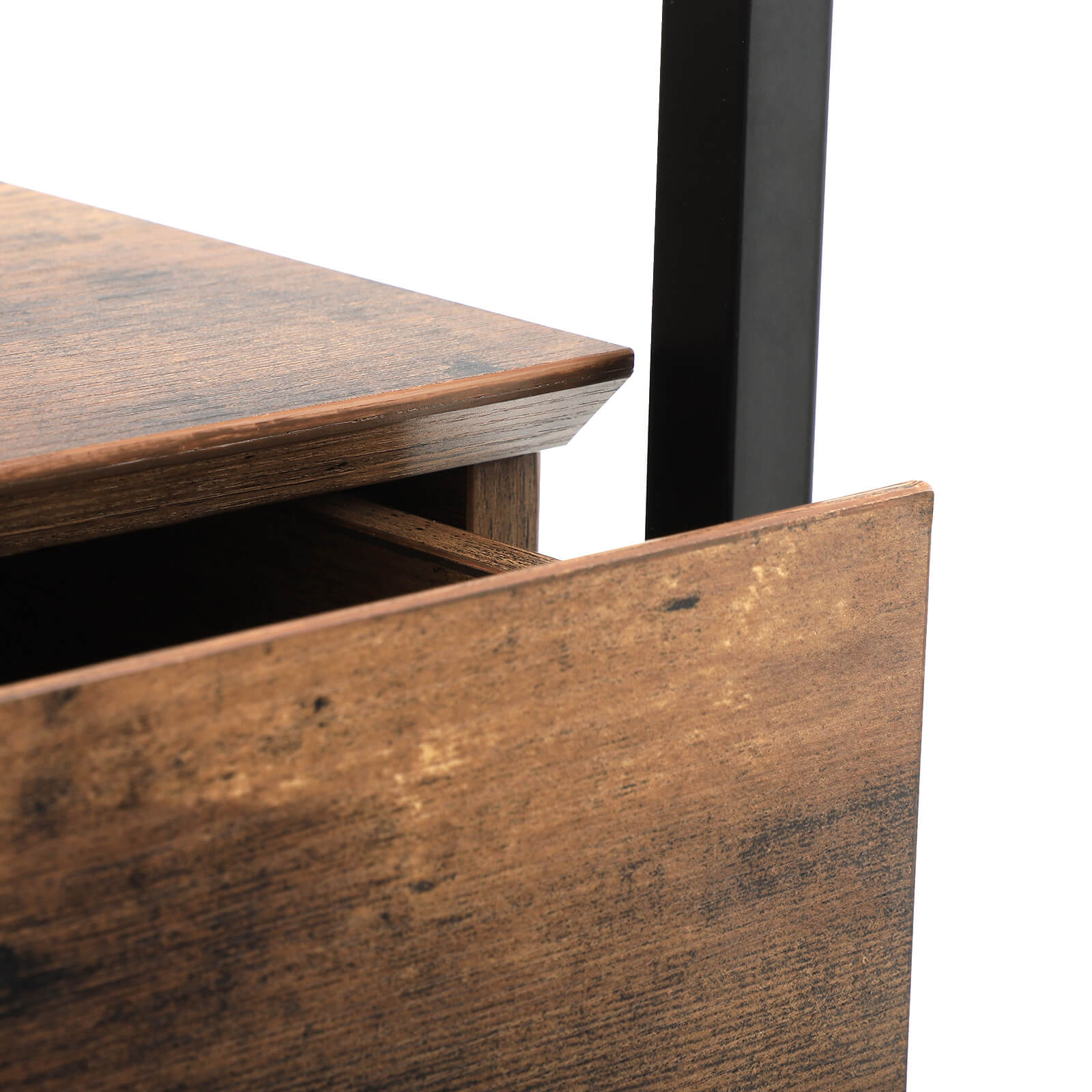 Nachtkastje met lade – Glazen blad – Verstelbare plank – Zwart staal en hout