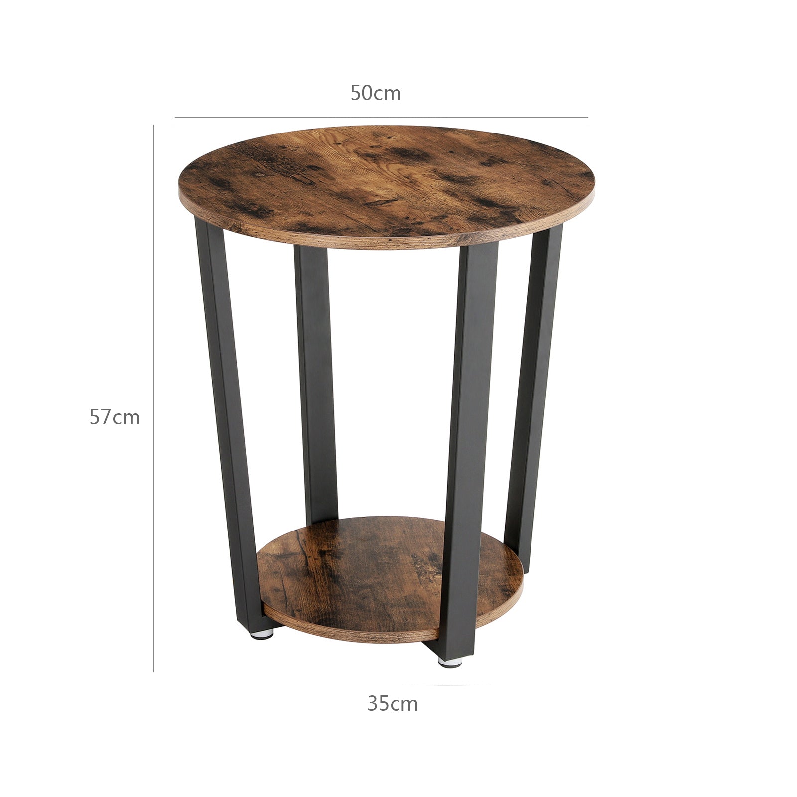 Bijzettafel - Ronde banktafel - Nachtkastje - Woonkamertafel - Vintage bruin/zwart
