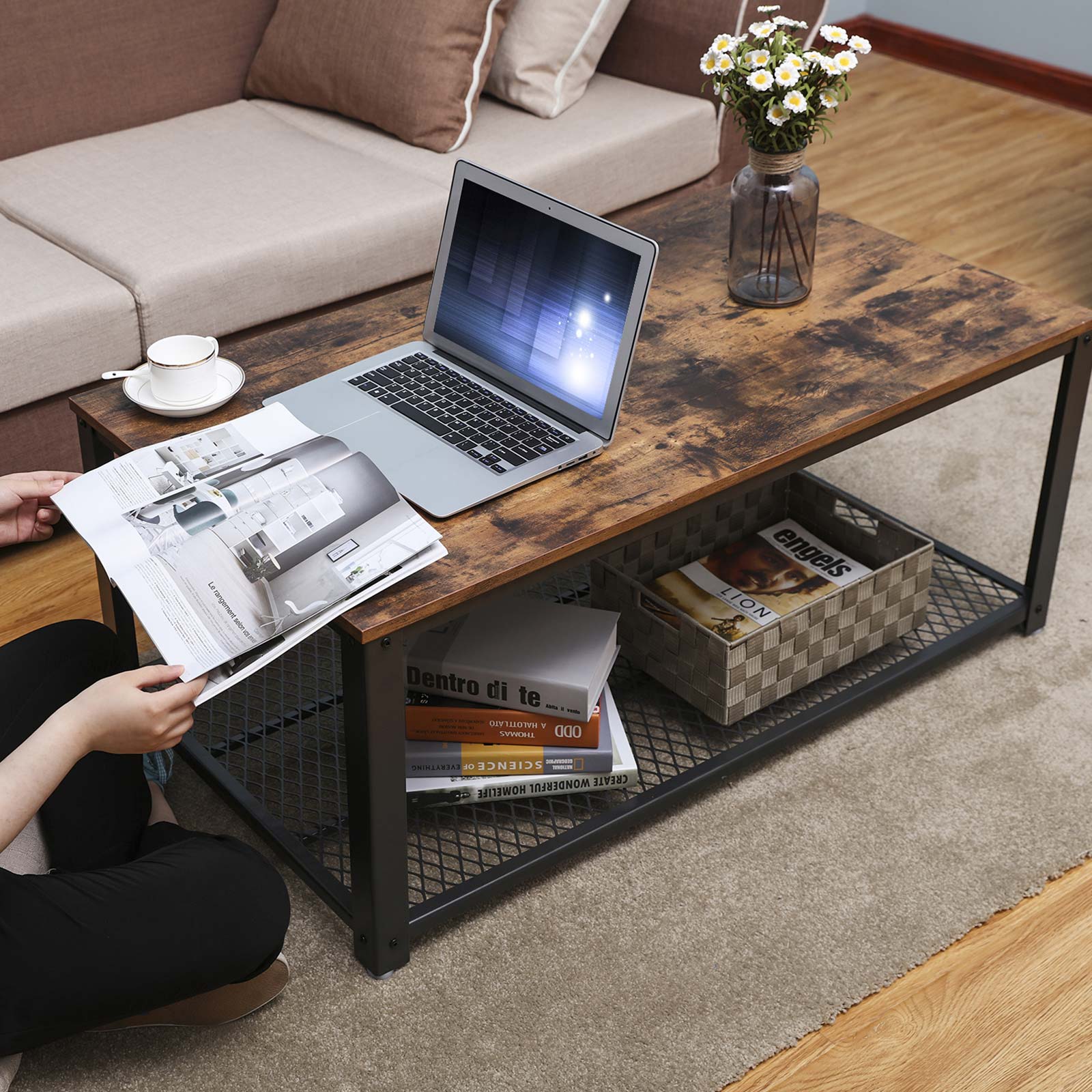 Salontafel – woonkamertafel – bijzettafel – tv-meubel – vintage bruin/zwart
