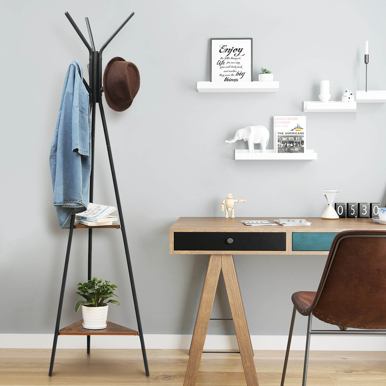 Kapstok – Modern ontwerp – met 6 haken en 2 planken – Tot 100 kg draagvermogen