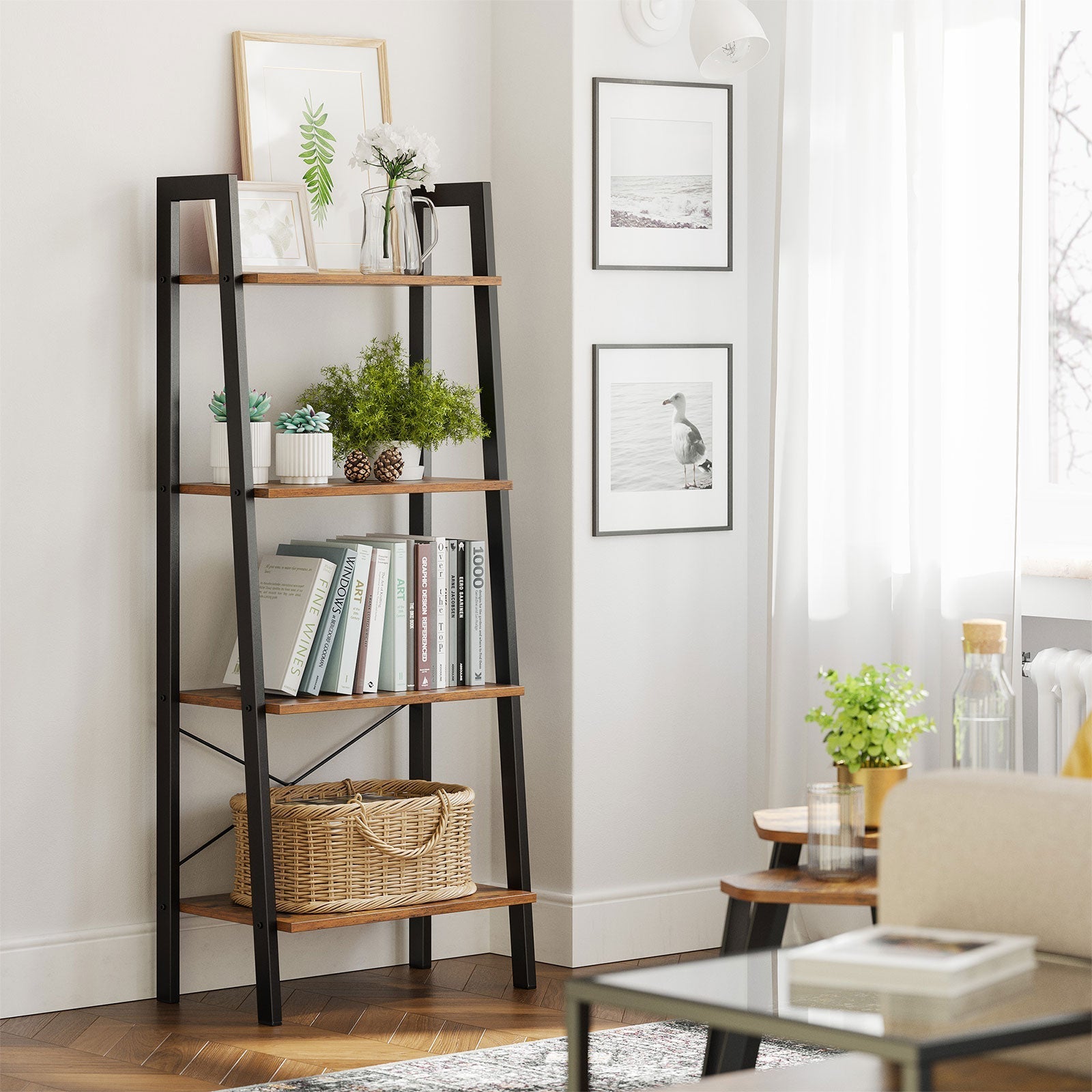 Boekenkast – 4 niveaus – ladderrek – industrieel