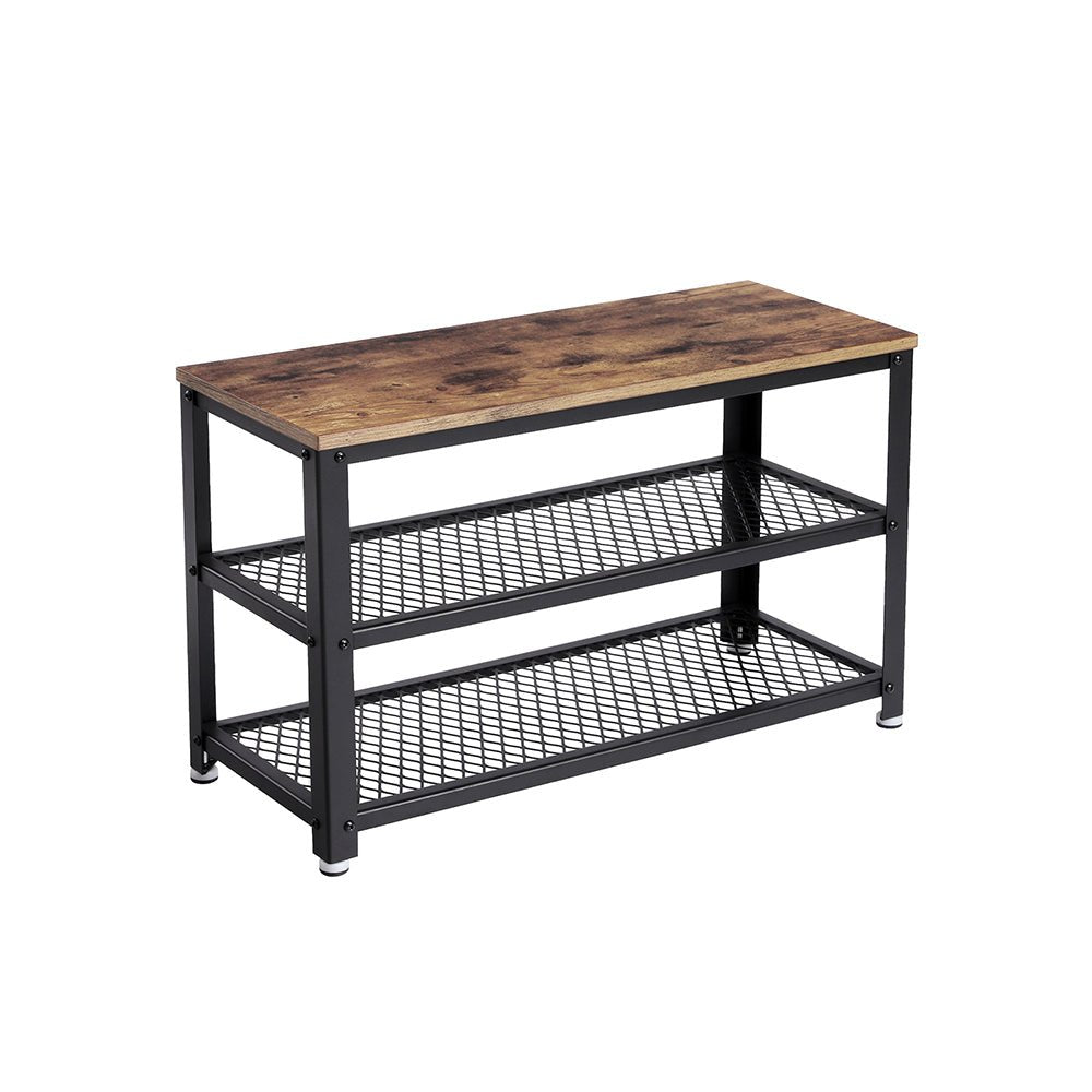 Schoenenbank – 2 legplanken – 73 x 30 x 45 cm – bruin/zwart