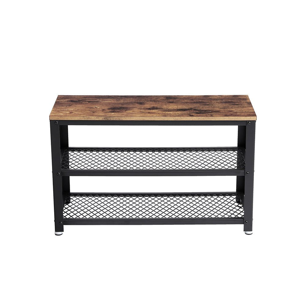 Schoenenbank – 2 legplanken – 73 x 30 x 45 cm – bruin/zwart