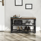 Schoenenbank – 2 legplanken – vintage bruin/zwart