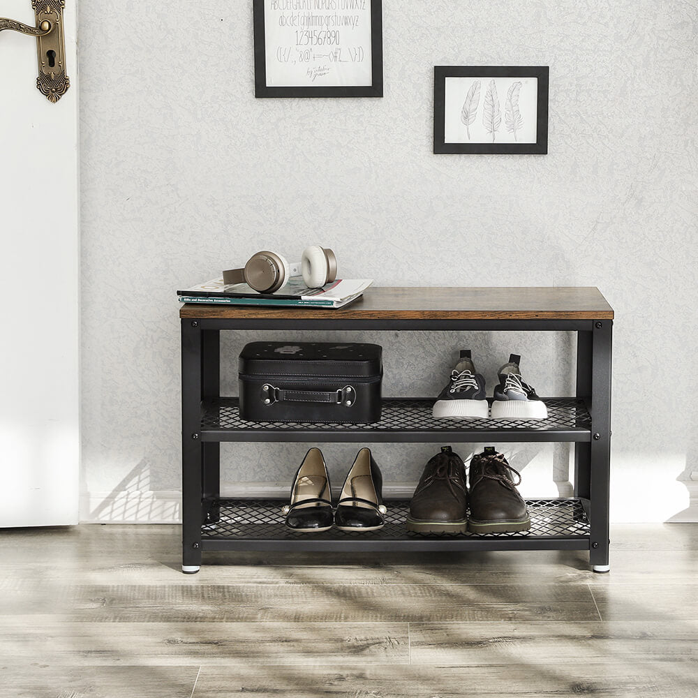 Schoenenbank – 2 legplanken – 73 x 30 x 45 cm – bruin/zwart