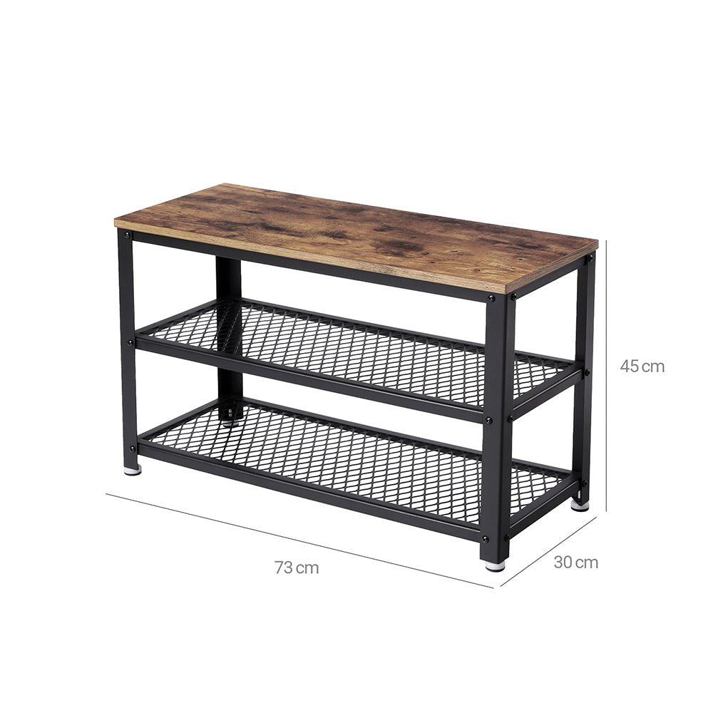 Schoenenbank – 2 legplanken – 73 x 30 x 45 cm – bruin/zwart