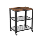Bijzettafel – trolley – 3 planken – op wielen – industrieel – bruin