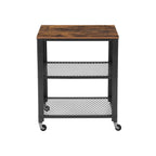 Bijzettafel – trolley – 3 planken – op wielen – industrieel – bruin