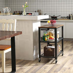 Bijzettafel – trolley – 3 planken – op wielen – industrieel – bruin