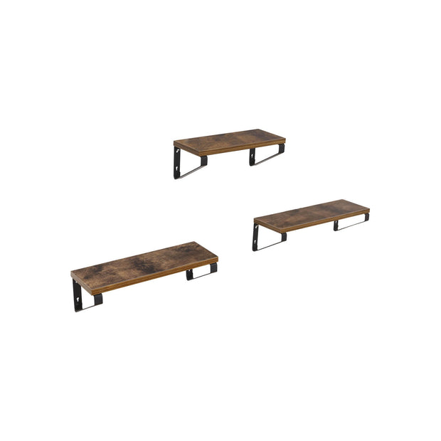 Wandplanken set van 3 – Zwevend ontwerp – Vintage bruin-zwart