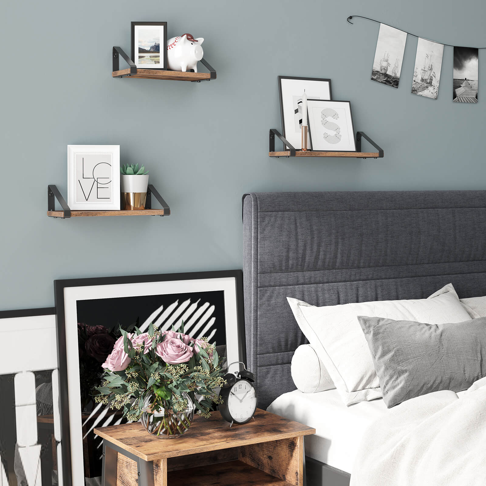 Wandplanken set van 3 – Zwevend ontwerp – Vintage bruin-zwart