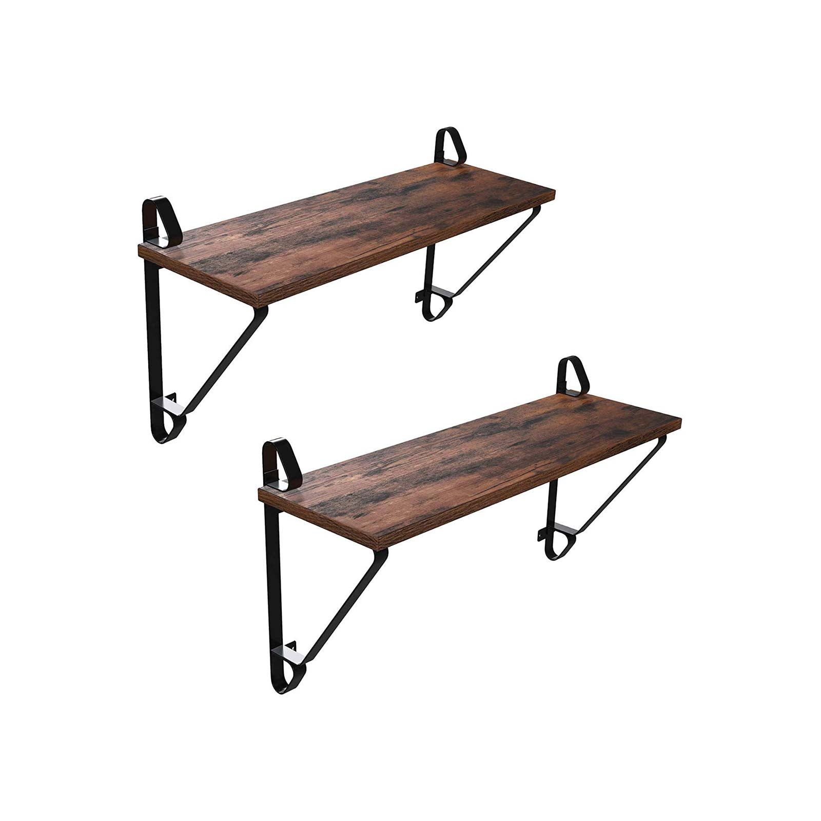Wandplanken set van 2 – Zwevende planken – Rustiek design – Bruin/Zwart