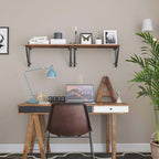 Wandplanken set van 2 - Grote zwevende planken - Rustiek design - Bruin/Zwart