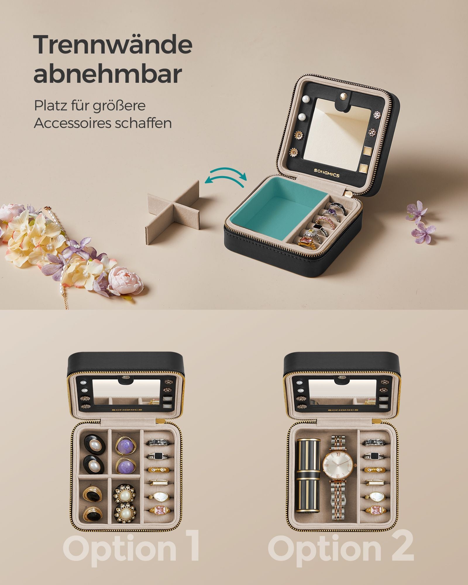 Sieradendoosje – met spiegel – PU-cover – cadeau-idee – inktzwart