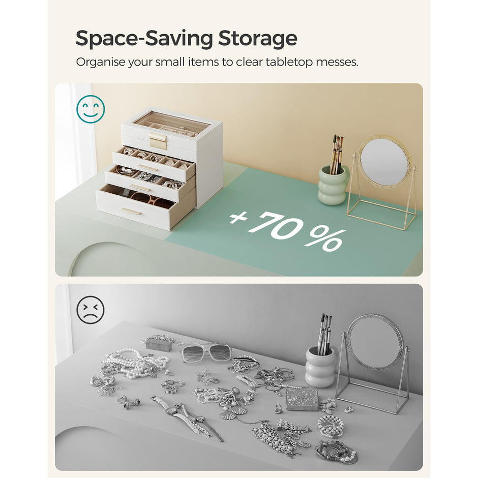 Sieradendoos – 4 niveaus met glazen deksel – Wit