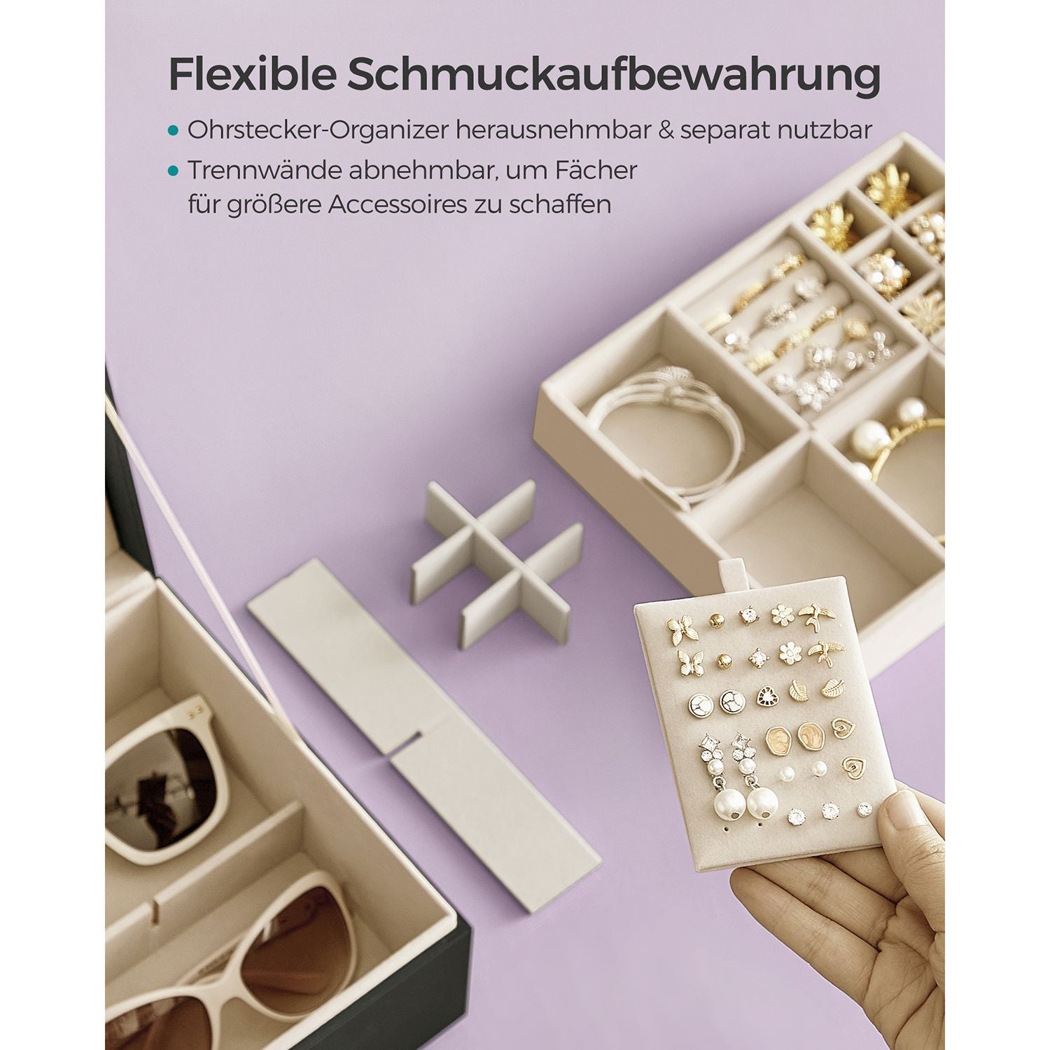 Sieradendoos – 2 niveaus – met handvat – flexibel sieradenbakje – zwart