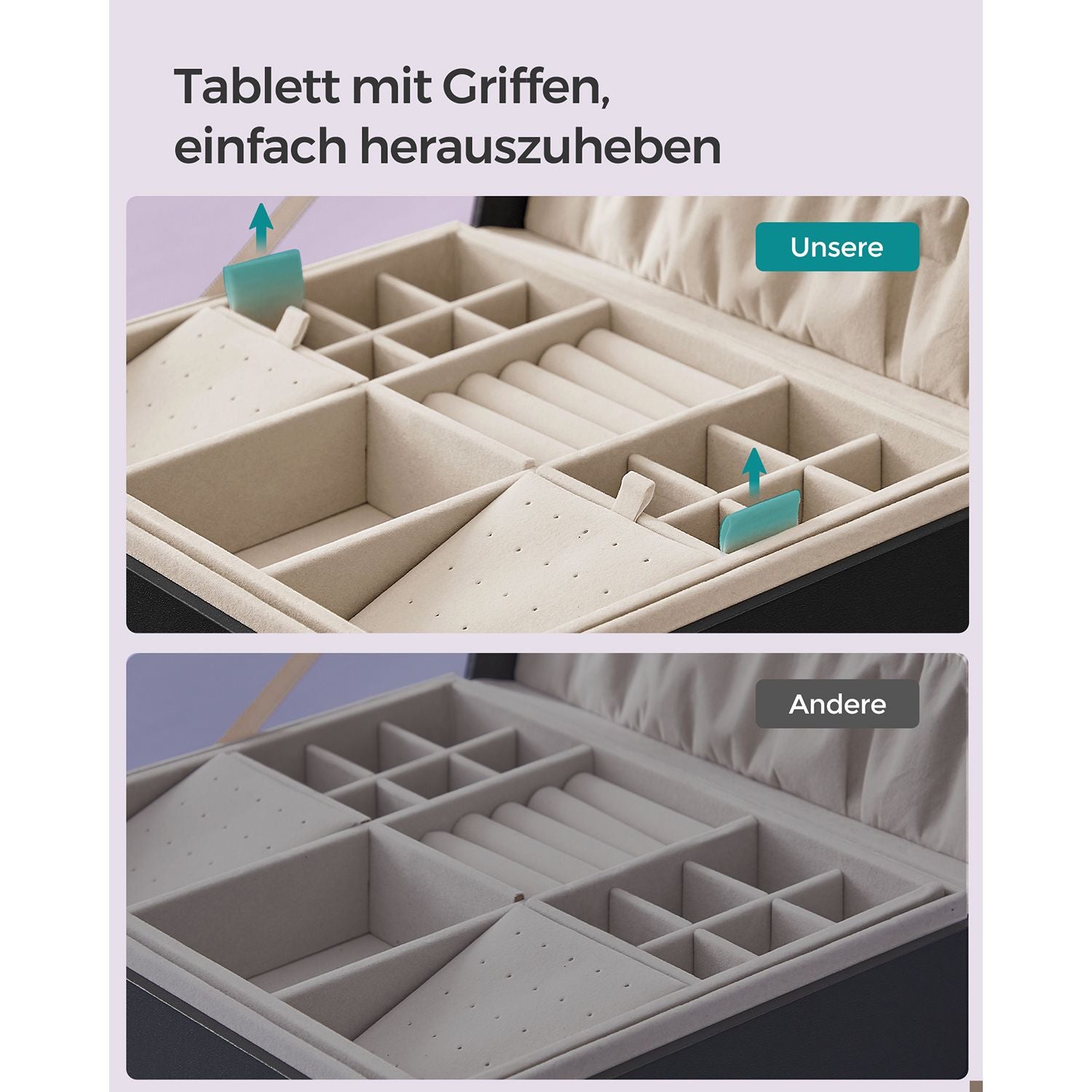 Sieradendoos – 2 niveaus – met handvat – flexibel sieradenbakje – zwart