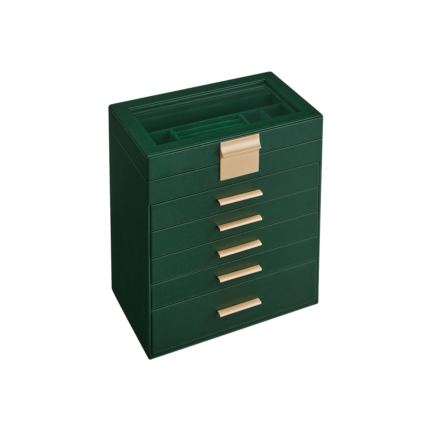 Sieradendoos – 5 lades – modern – bosgroen-goud