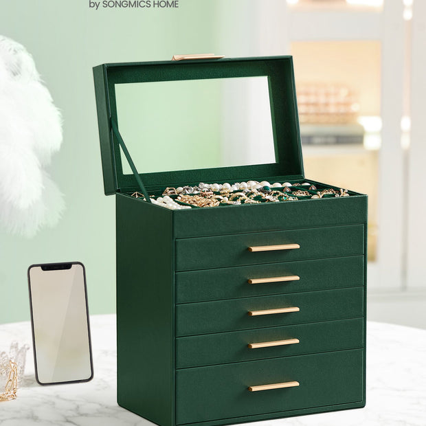 Sieradendoos – 5 lades – modern – bosgroen-goud