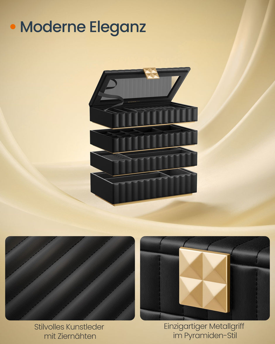 Sieradendoosje met Spiegel en 4 Niveaus - Inkt Zwart