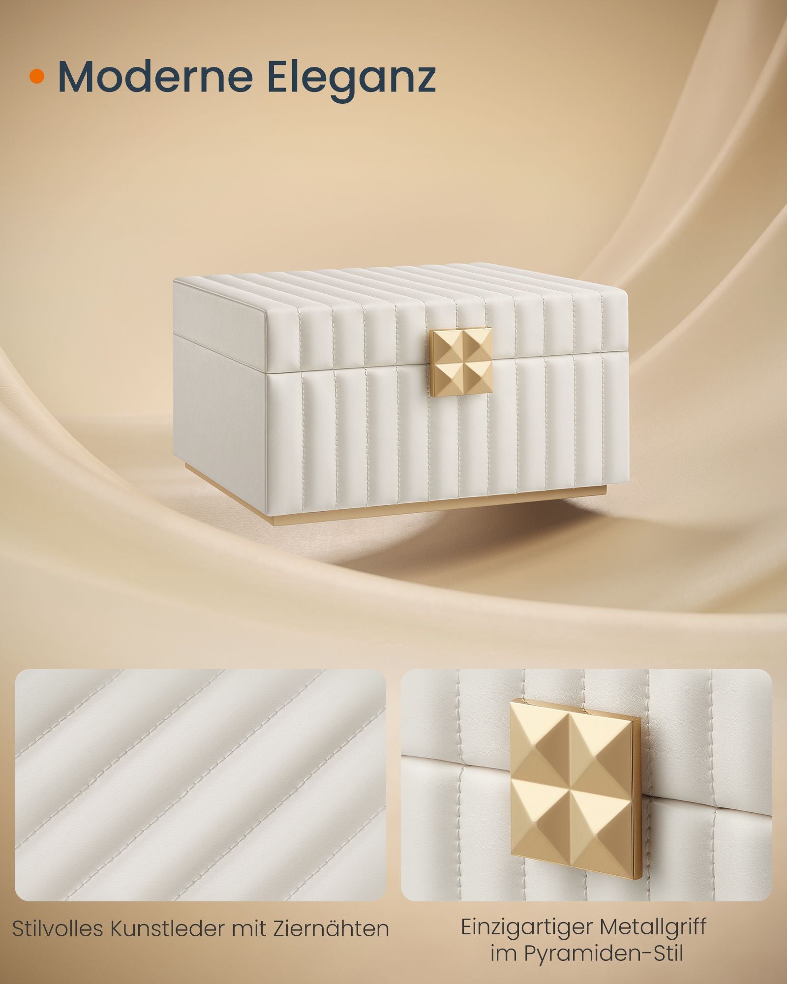 Sieradendoos – 2 Niveaus met Spiegel – Wit en Goud