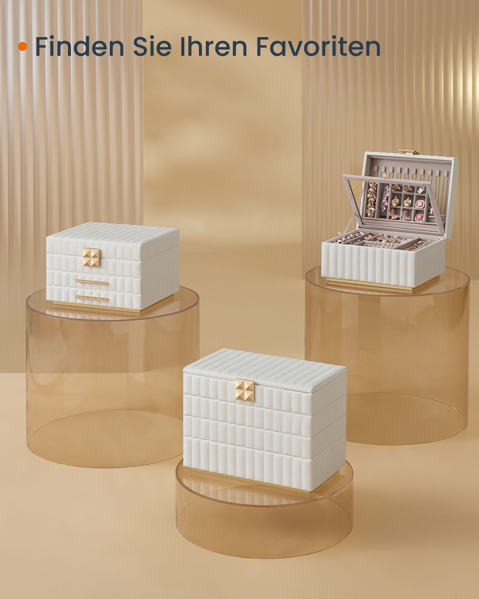 Sieradendoos – 2 Niveaus met Spiegel – Wit en Goud