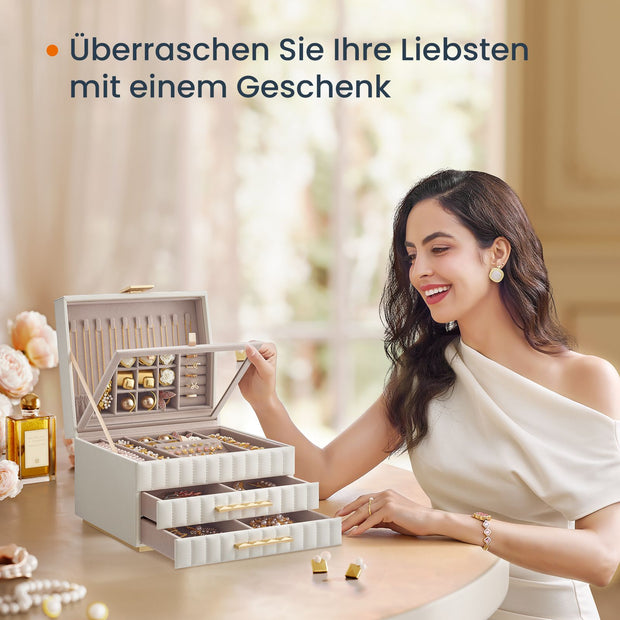 Sieradendoosje met Spiegel – 3 Niveaus – Wolkwit