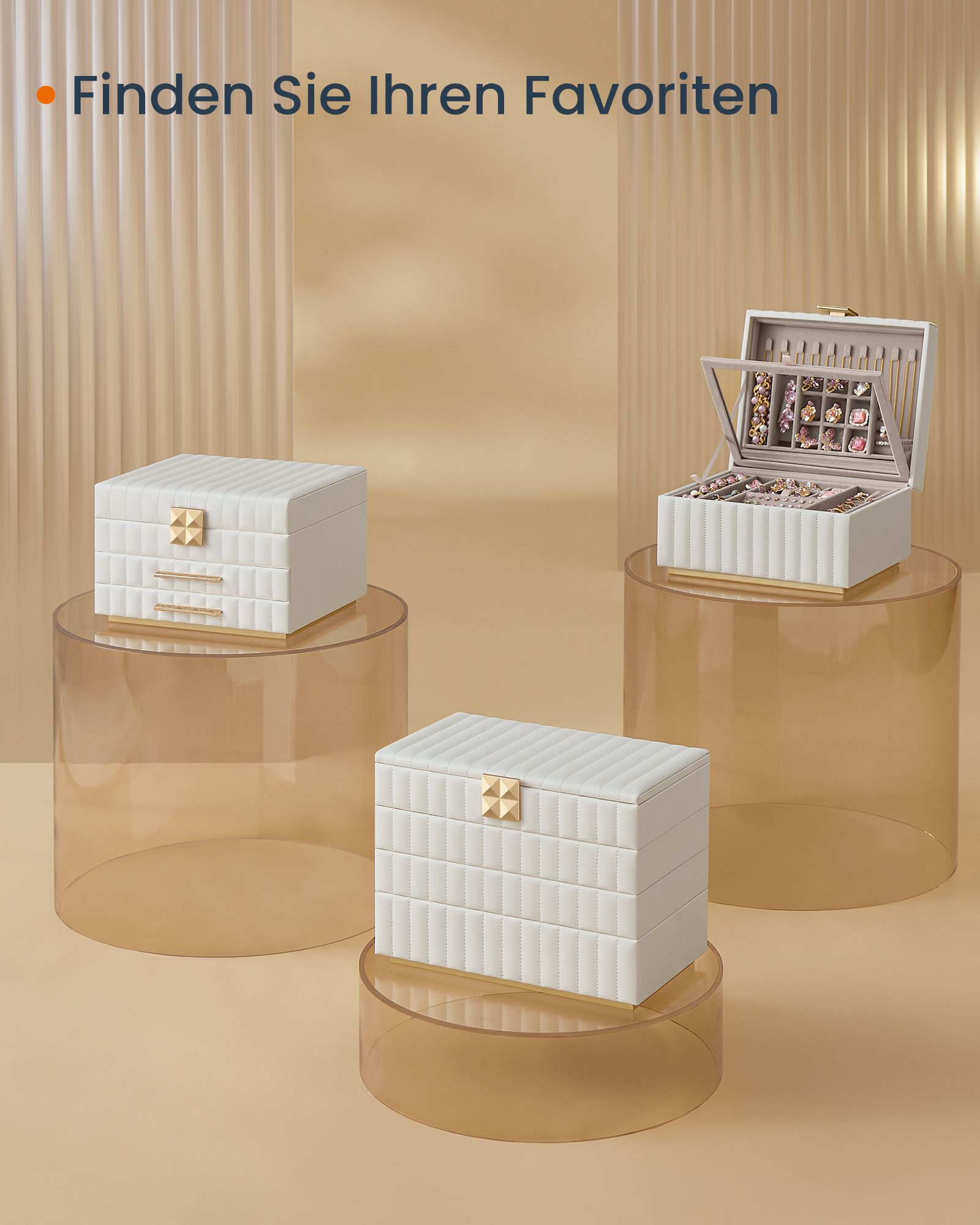 Songmics Home Anah Collectie - Sieradendoosje Met Spiegel 3 Niveaus Wolkwit