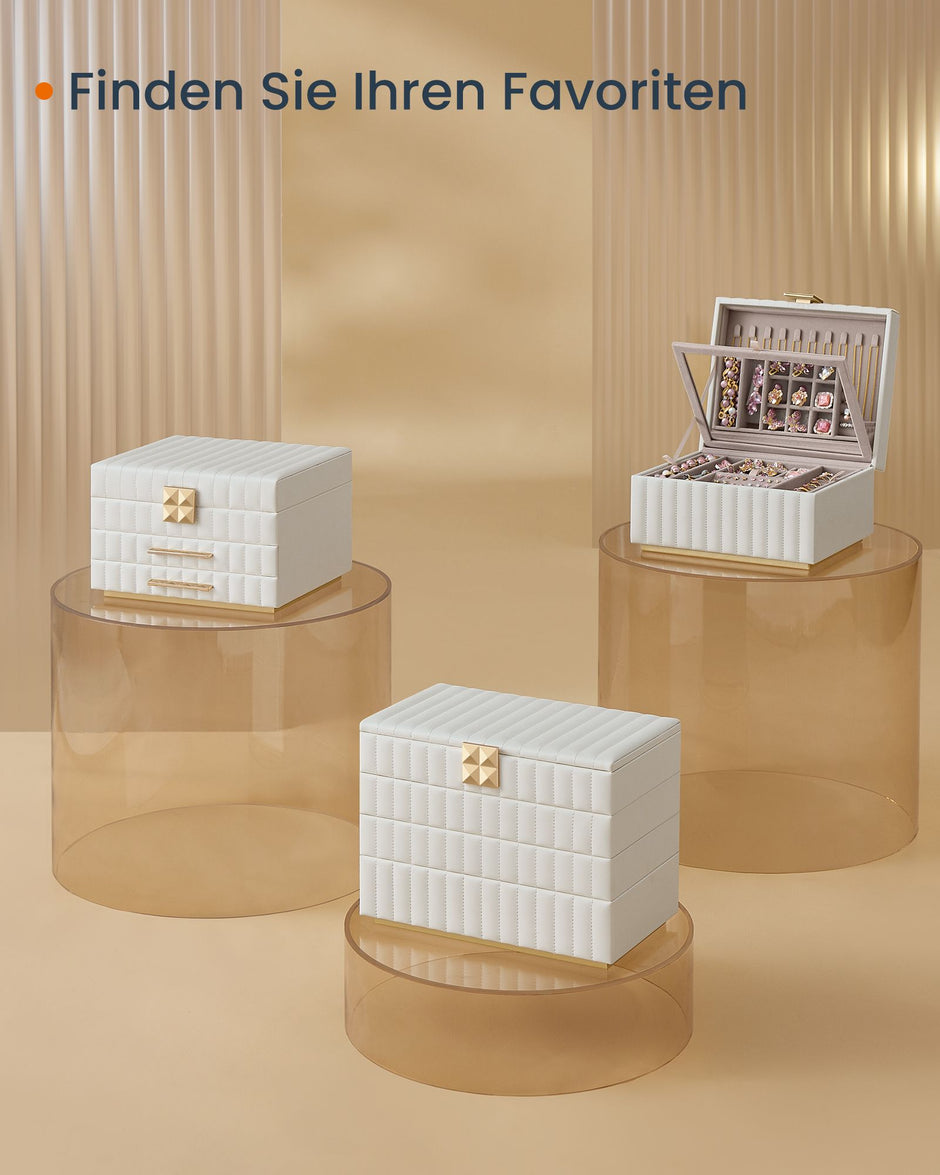 Sieradendoosje met Spiegel – 3 Niveaus – Wolkwit