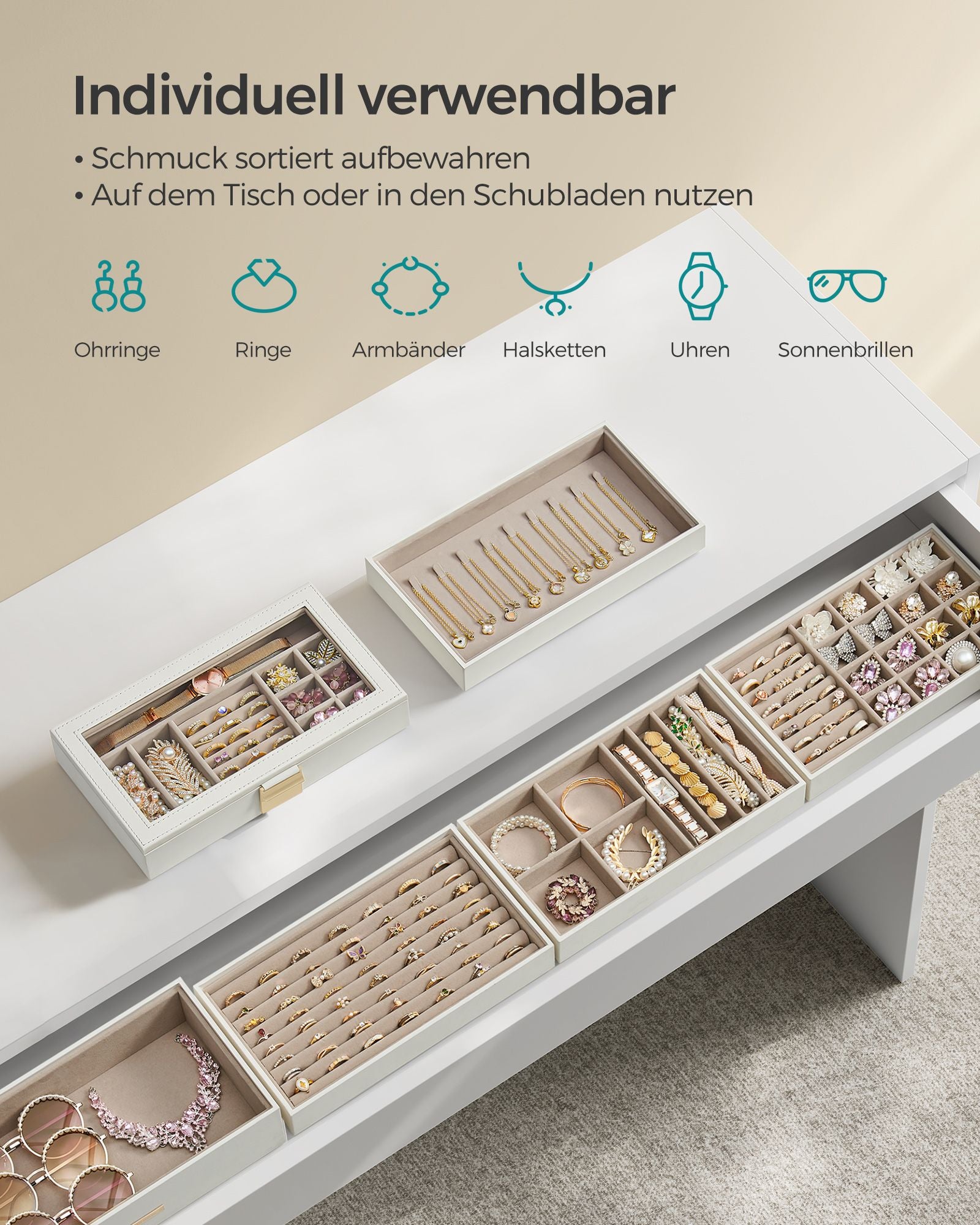 Sieradendoosje – 6 niveaus – wolkwit