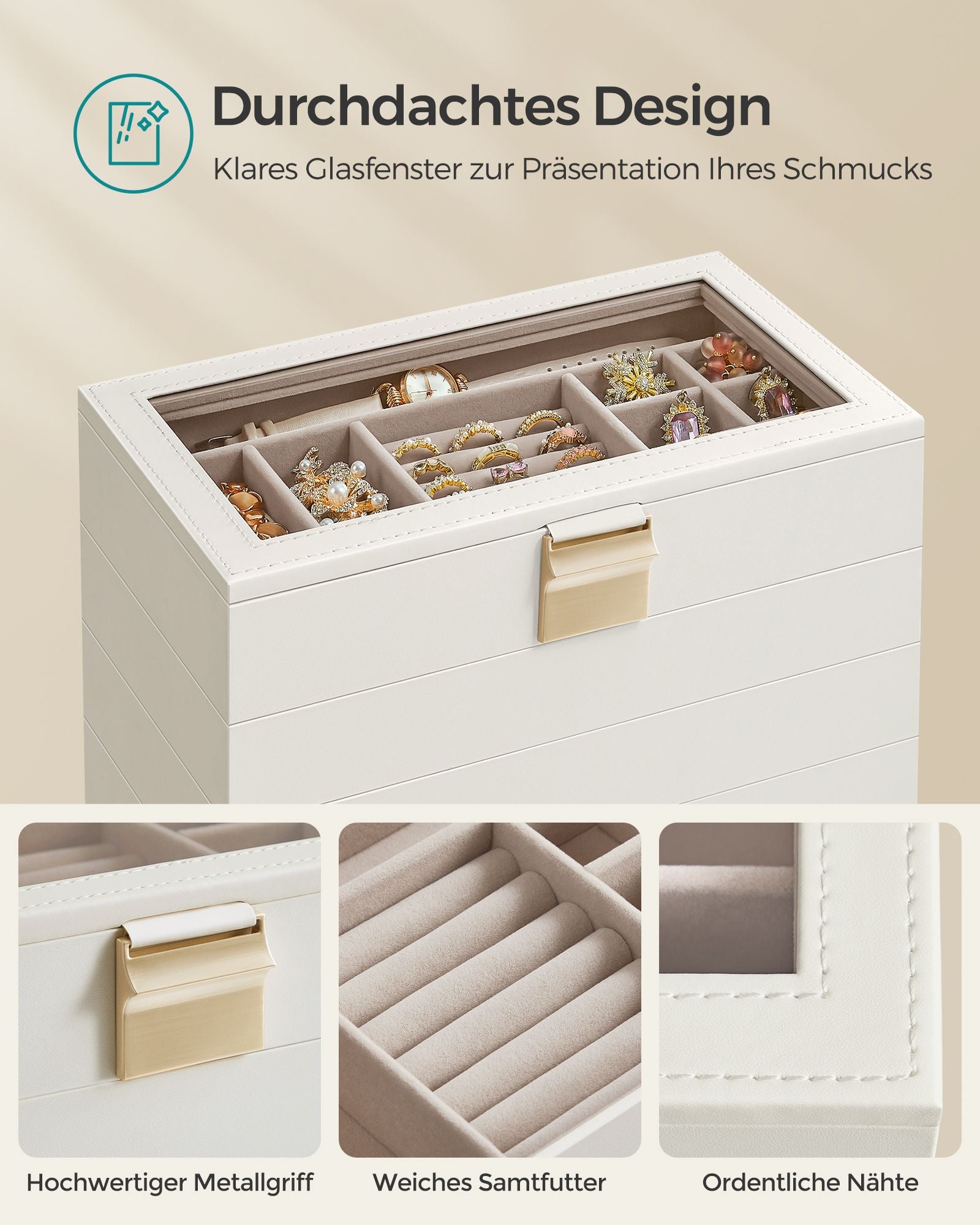 Sieradendoosje – 6 niveaus – wolkwit
