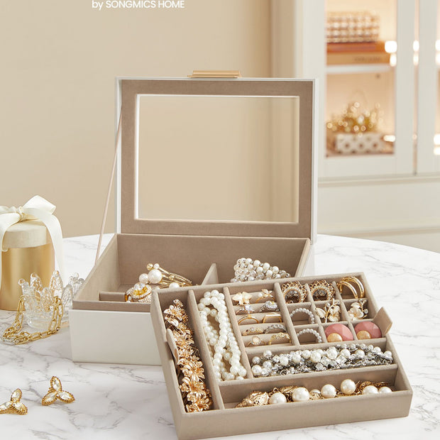 Sieradendoos – 2 niveaus – Cloud White en Metallic Gold