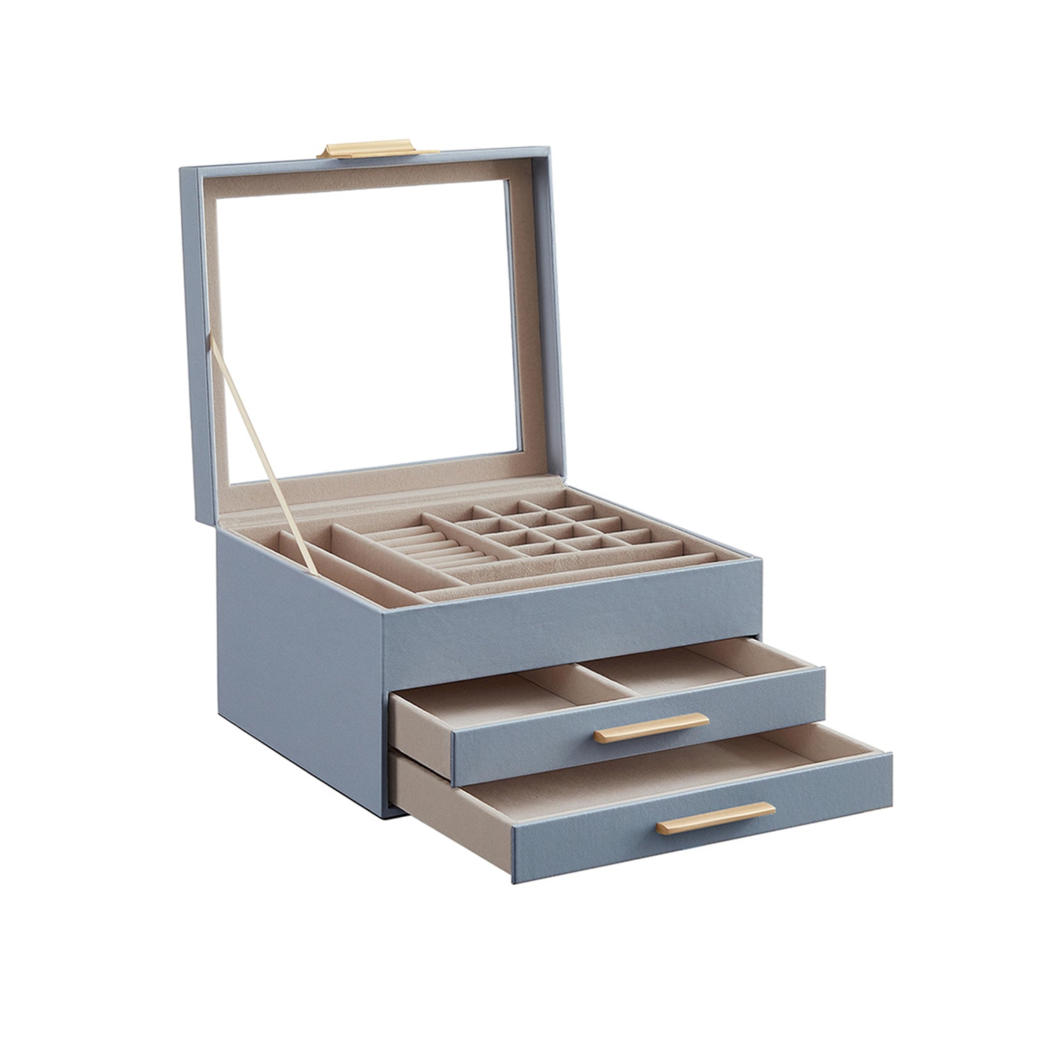 Sieradendoos – Glazen deksel en 2 lades – Wit