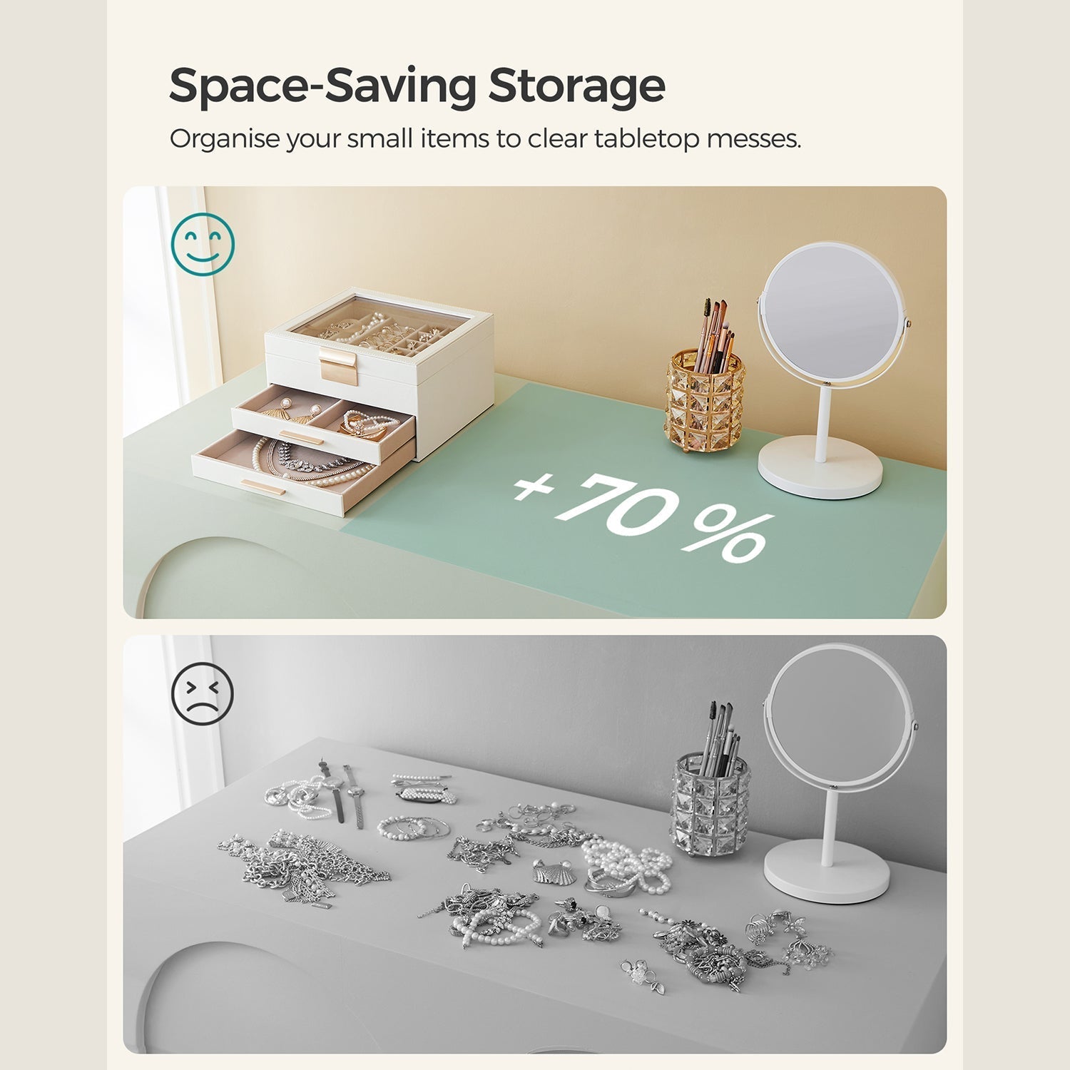 Sieradendoos – Glazen deksel en 2 lades – Wit