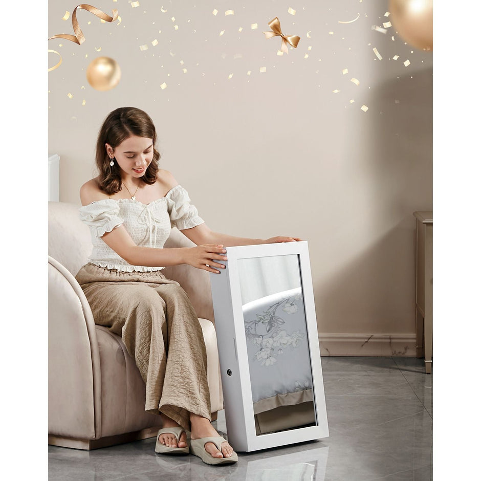 Sieradenkast met spiegel en slot wit