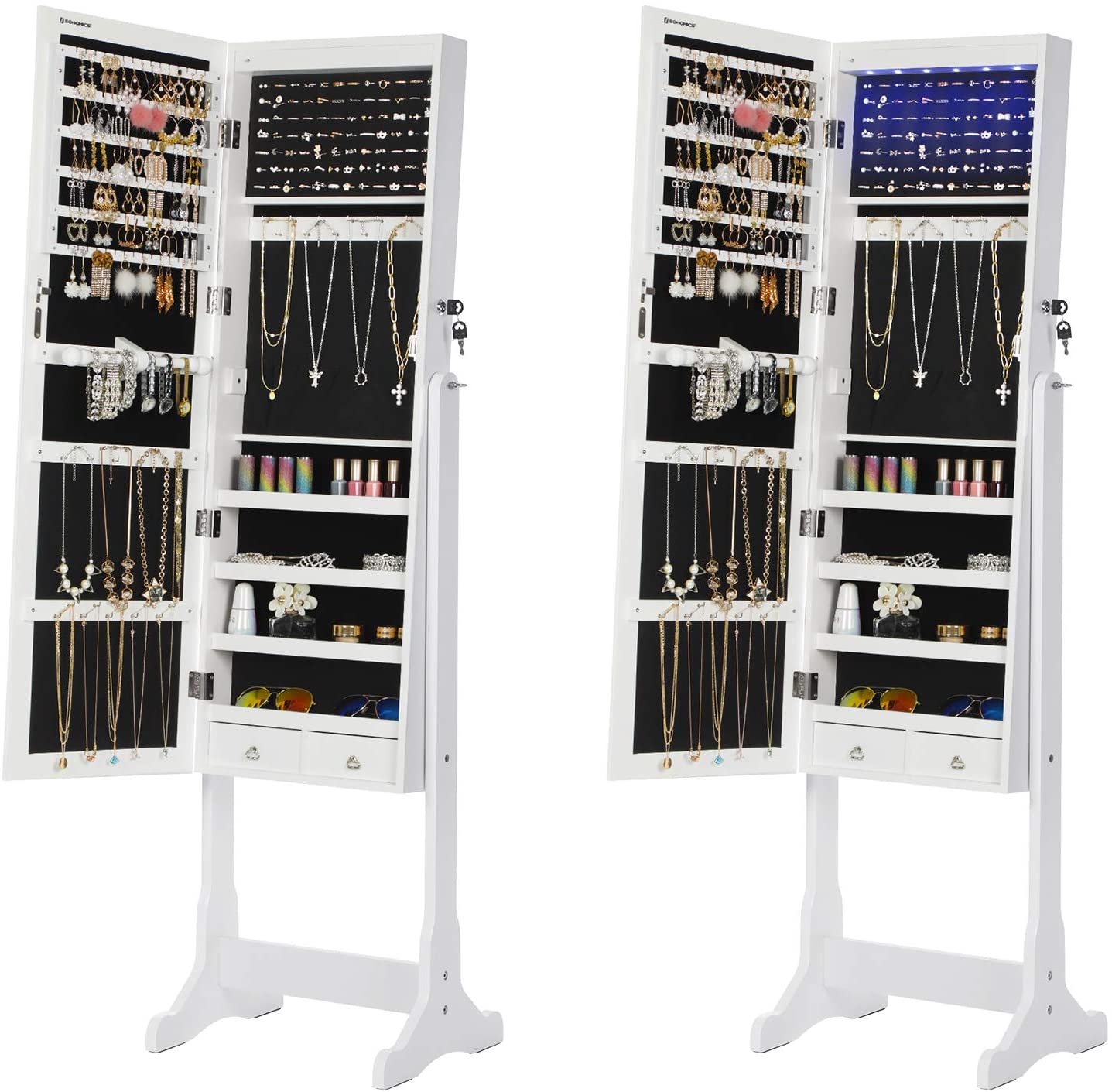 Sieradenkast met LED-verlichting en afsluitbaar slot - wit