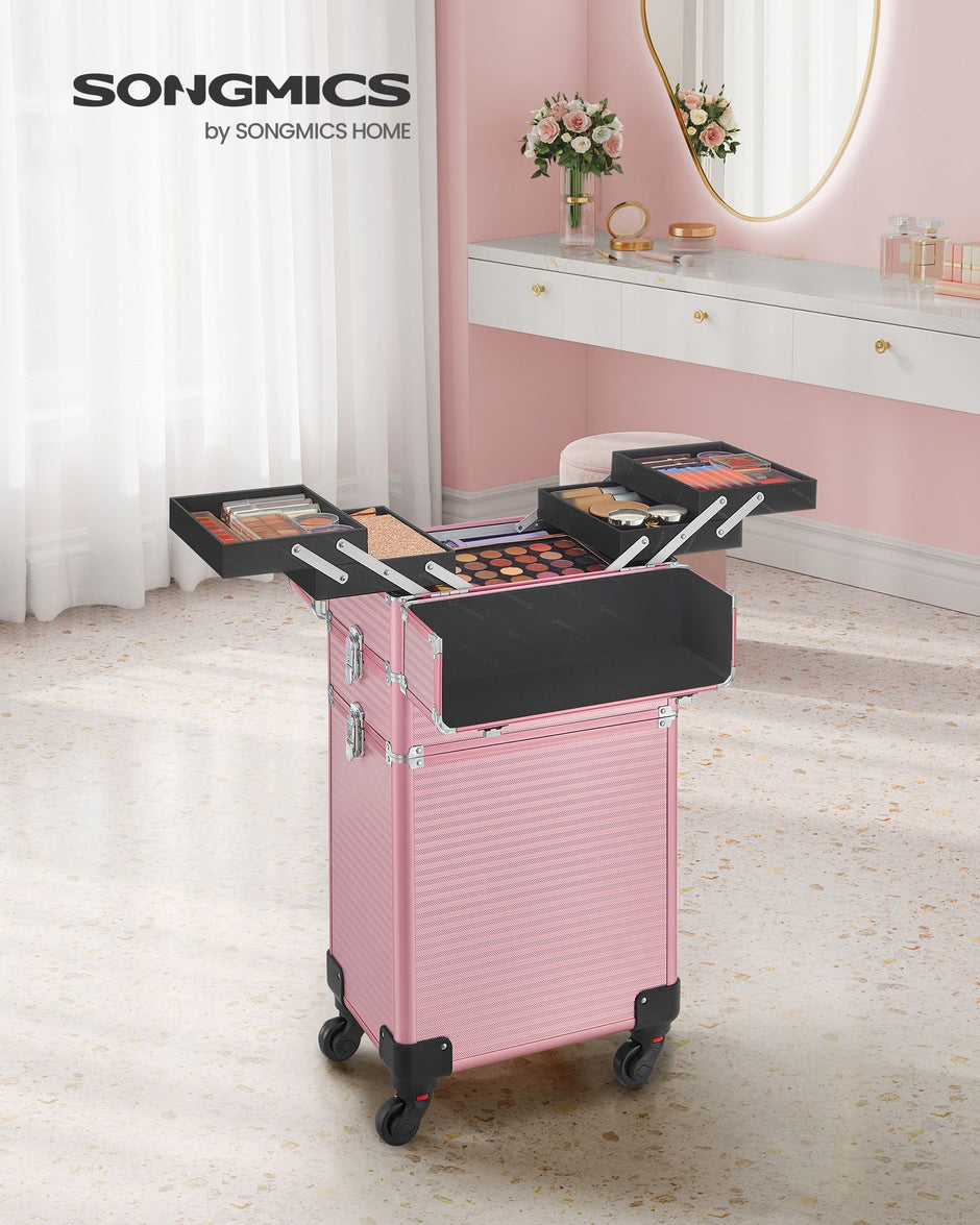 Cosmetische kofferwagen – 3-in-1 make-upkoffer – pastelroze