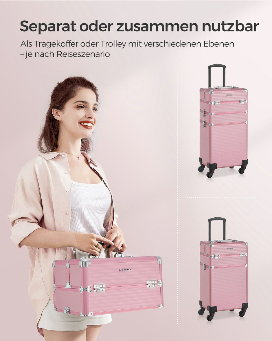 Cosmetische kofferwagen – 3-in-1 make-upkoffer – pastelroze