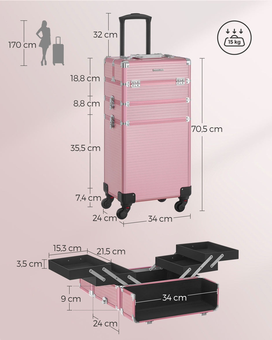 Cosmetische kofferwagen – 3-in-1 make-upkoffer – pastelroze