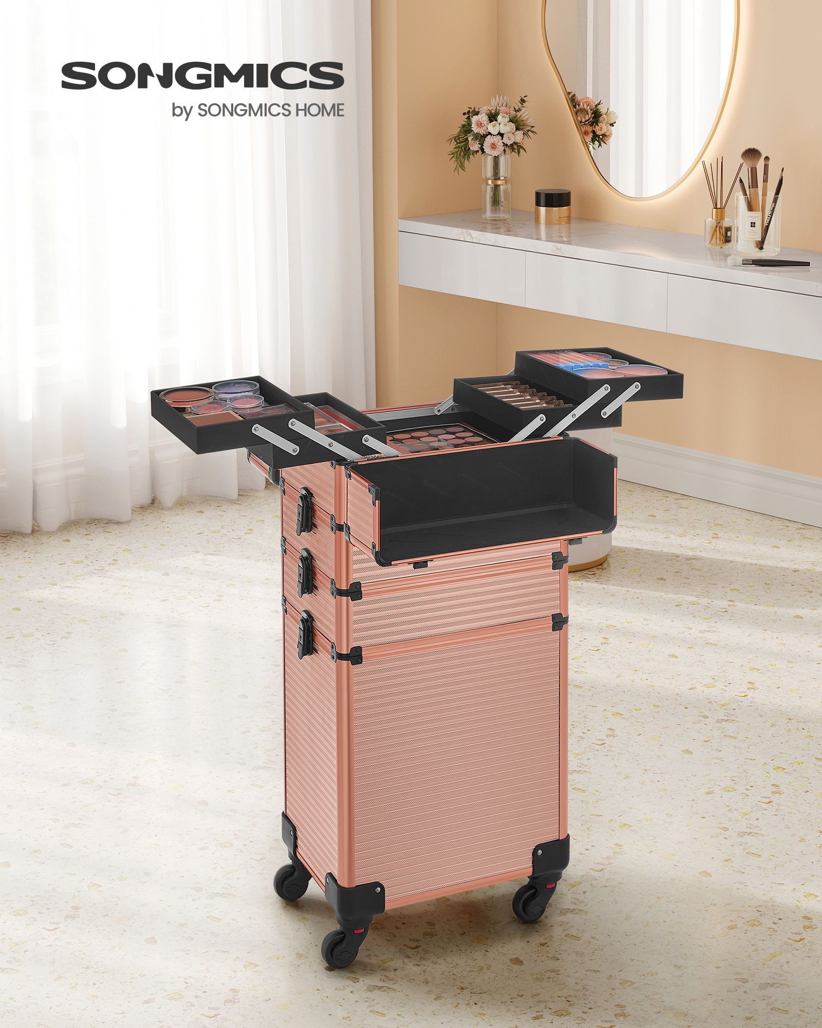 Cosmetische kofferwagen – 4-in-1 – make-upkoffer – champagne goud