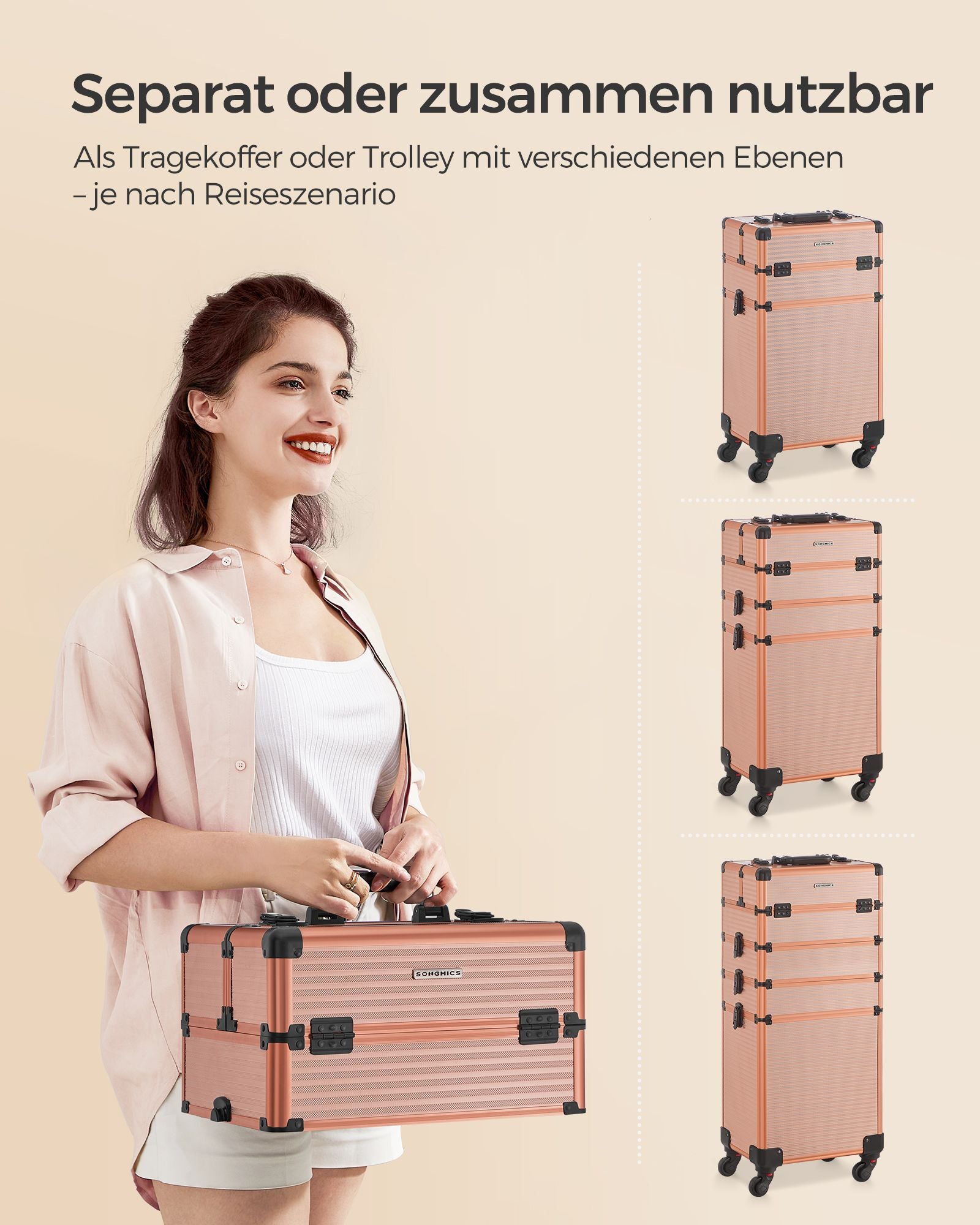 Cosmetische kofferwagen – 4-in-1 – make-upkoffer – champagne goud