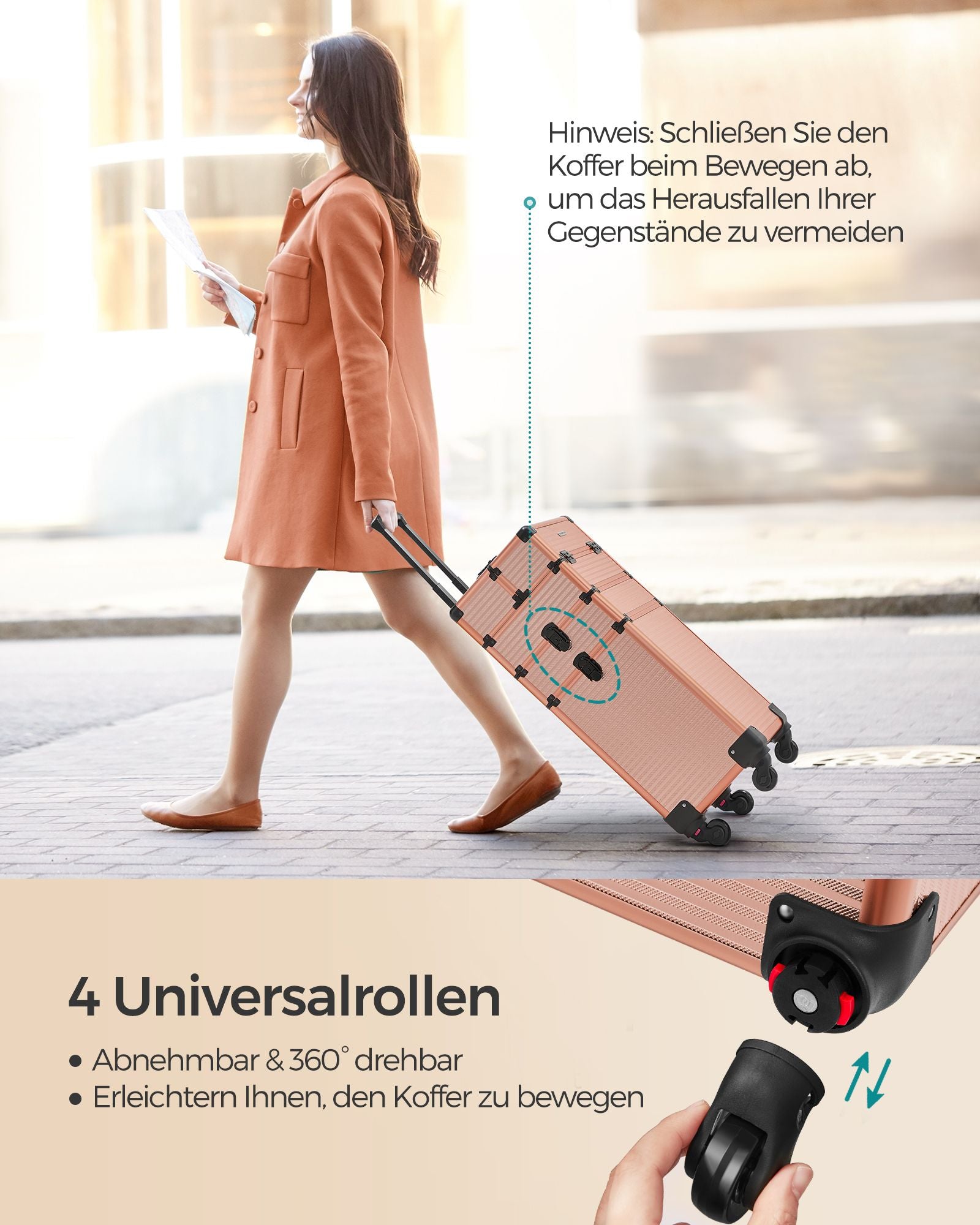 Cosmetische kofferwagen – 4-in-1 – make-upkoffer – champagne goud