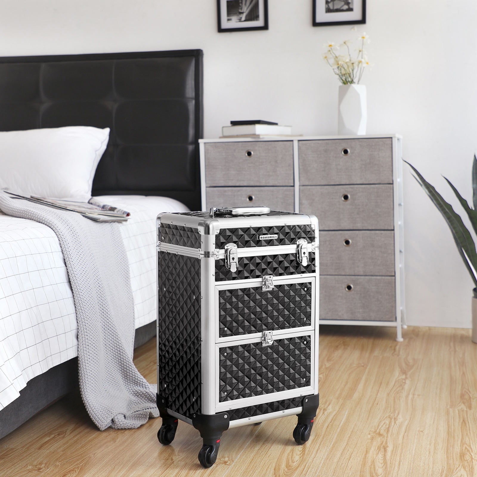 Make-up koffer - Professionele trolley - Kapperskoffer met 4 wielen - Zwart