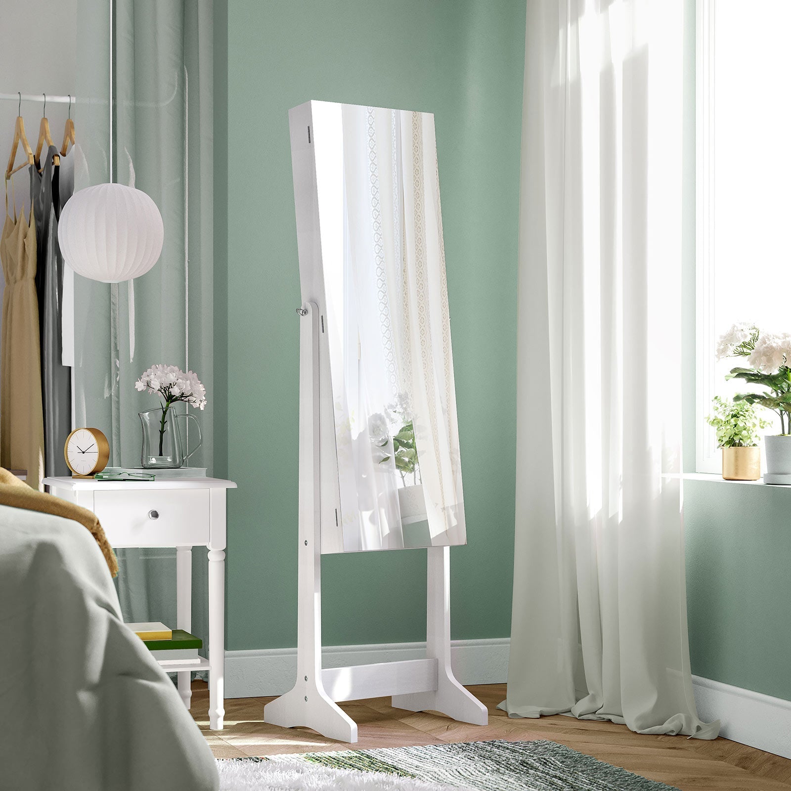 Sieradenkast – Staande spiegel met 2 make-up organizers – Wit