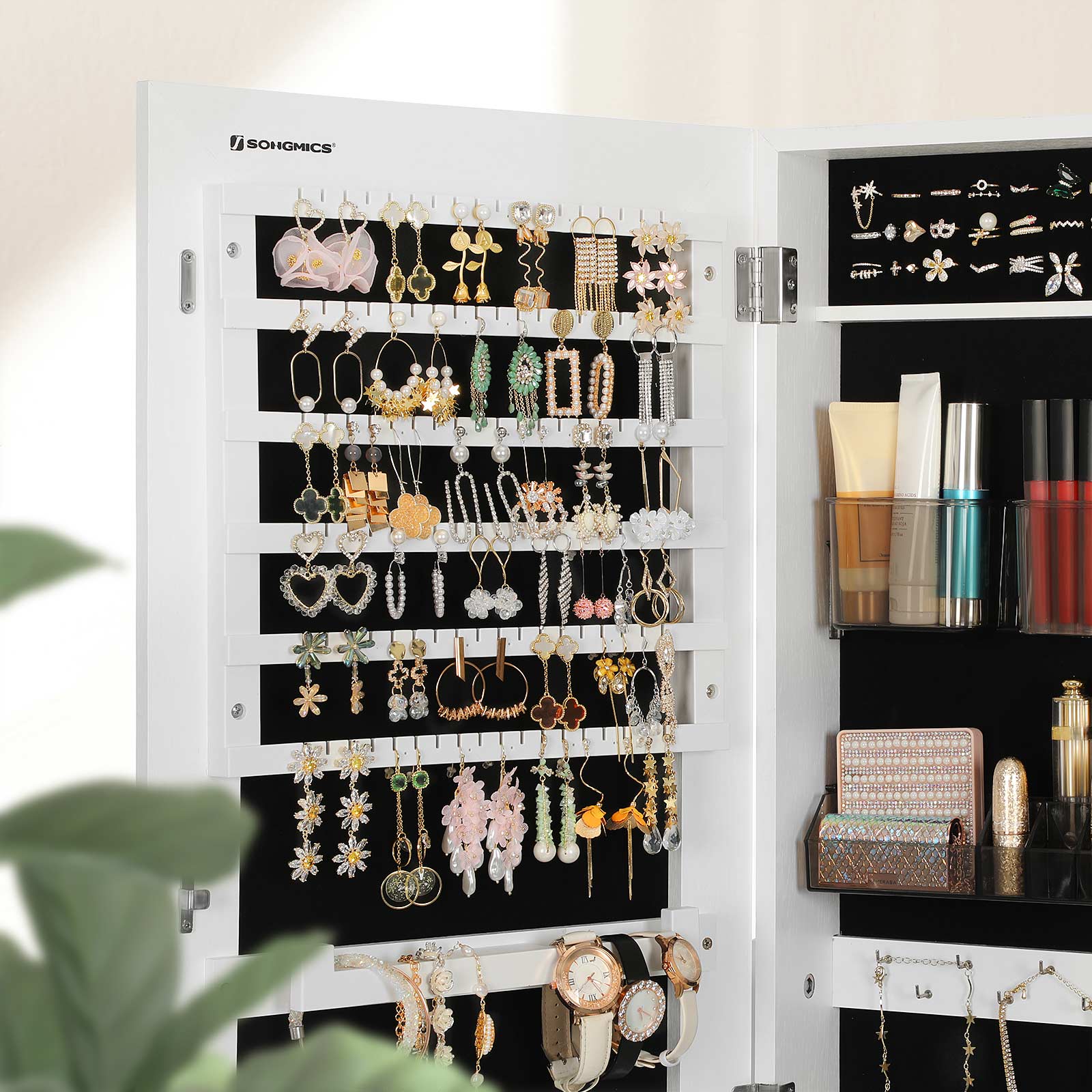 Sieradenkast – Staande spiegel met 2 make-up organizers – Wit