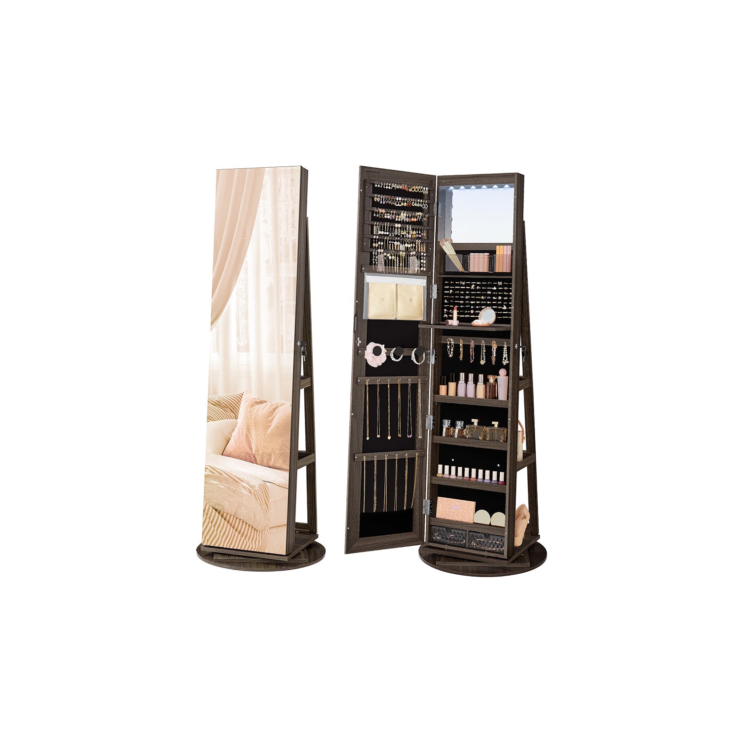 Sieradenkast - Met spiegel - LED verlichting binnenin - Frameloos design - Wit