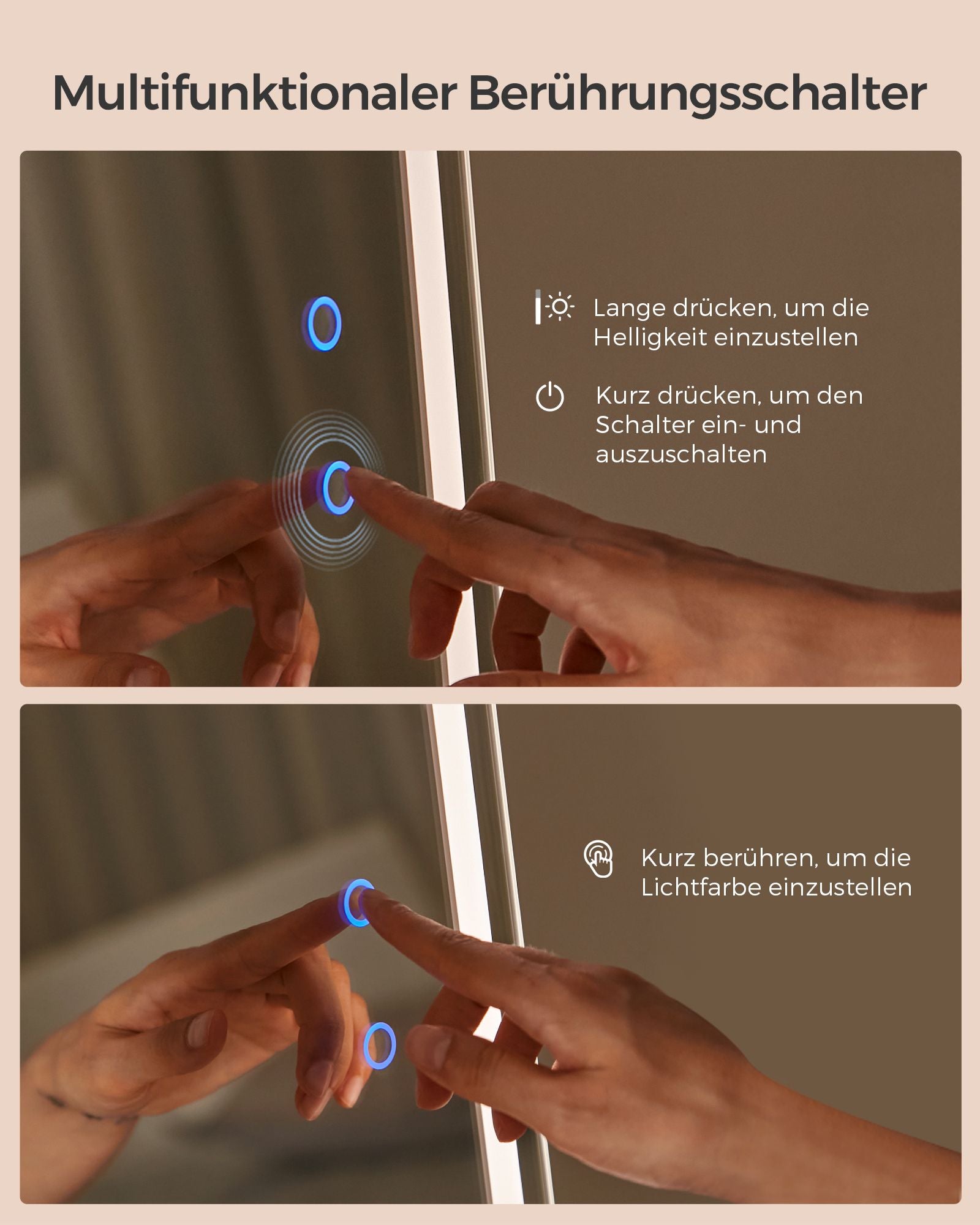 Sieradenkastje met LED-verlichting en spiegel wolkwit